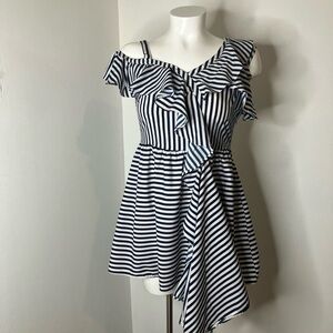 Boohoo Navy and White Asymmetrical Dress